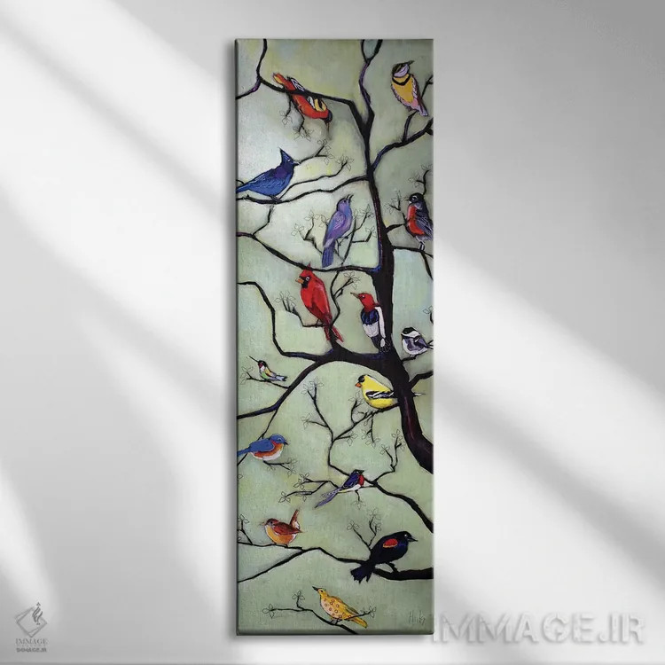 تابلو پرندگان روی درخت اثر دیویدای هینْدز - نمای روبهرو روی دیوار