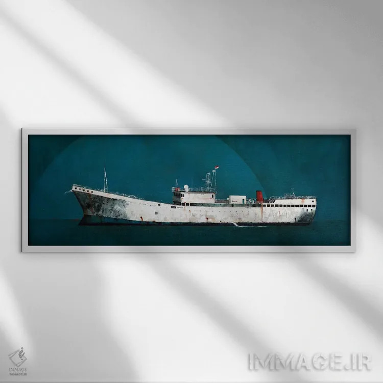 تابلو کشتی ماه آبی اثر دانا مککلار - نمای قابدار سفید