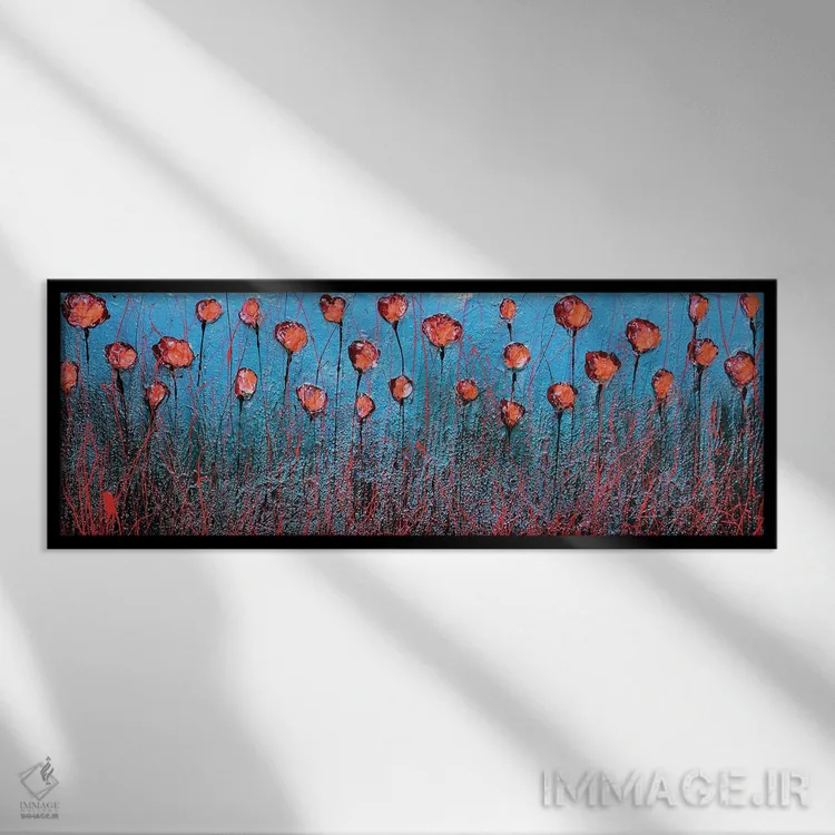 تابلو آبی و شقایقها اثر دوناتلا مارائونی - نمای قابدار مشکی