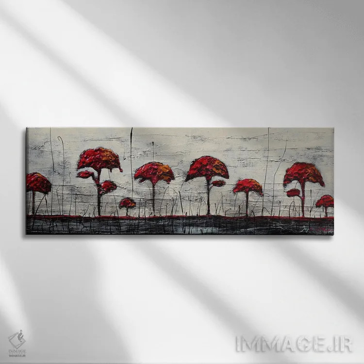 تابلو درختان قرمز اثر دوناتلا مارائونی - نمای روبهرو روی دیوار