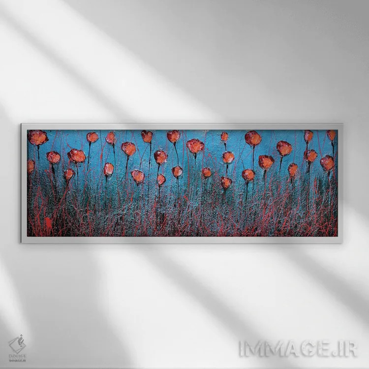 تابلو آبی و شقایقها اثر دوناتلا مارائونی - نمای قابدار سفید