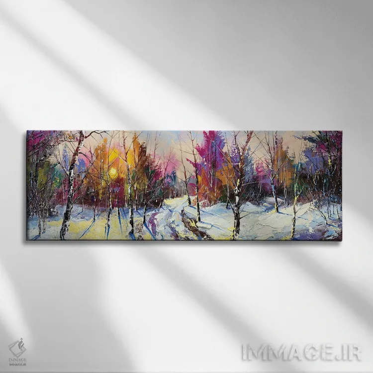 تابلو غروب در جنگل زمستانی اثر بالایکین - نمای روبهرو روی دیوار