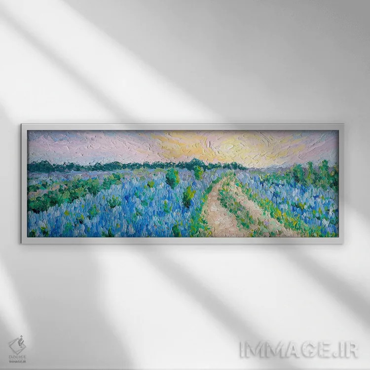 تابلو مزارع بلو بانت (نوعی گل در آمریکا) اثر دروتا کوسی - نمای قابدار سفید