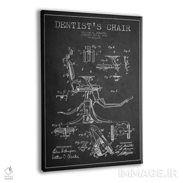 تابلو نقشهٔ ثبت اختراع صندلی دندانپزشک خاکستری اثر پیکسل کهنه (استودیو/نام هنری) - نمای پرسپکتیو محصول