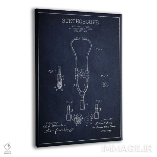 تابلو نقشهٔ ثبت اختراع گوشی پزشکی آبی نفتی اثر پیکسل کهنه (استودیو/نام هنری) - نمای پرسپکتیو محصول