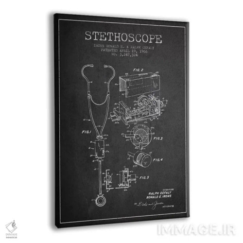 تابلو نقشهٔ ثبت اختراع گوشی پزشکی خاکستری اثر پیکسل کهنه (استودیو/نام هنری) - نمای پرسپکتیو محصول