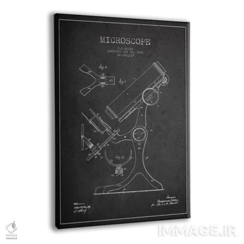 تابلو نقشهٔ ثبت اختراع میکروسکوپ خاکستری اثر پیکسل کهنه (استودیو/نام هنری) - نمای پرسپکتیو محصول
