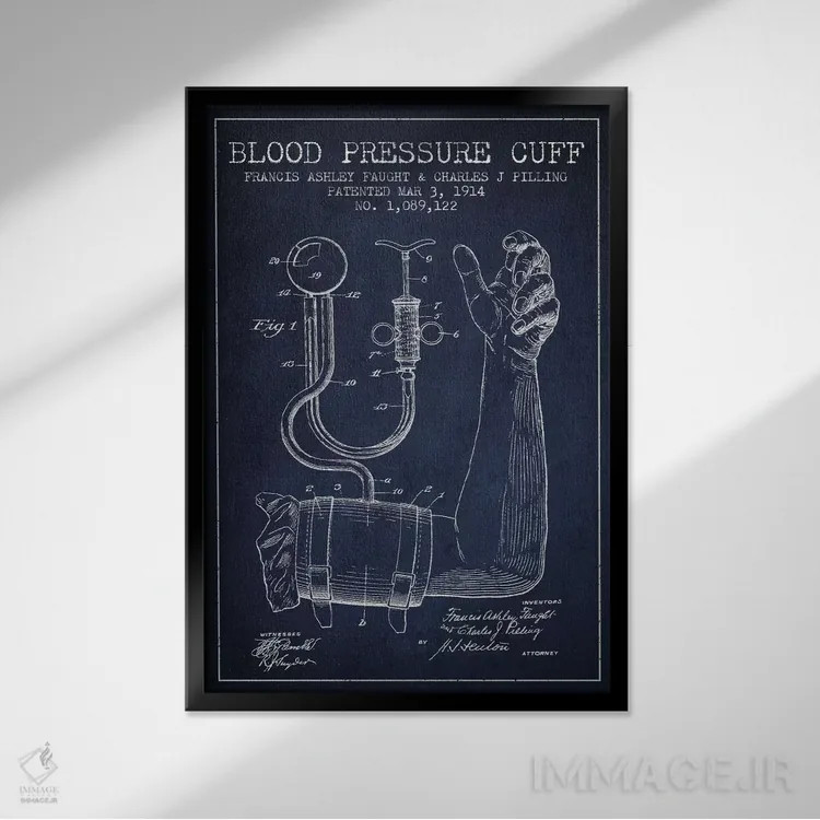 تابلو نقشهٔ ثبت اختراع فشارسنج آبی نفتی اثر پیکسل کهنه (استودیو/نام هنری) - نمای قابدار مشکی