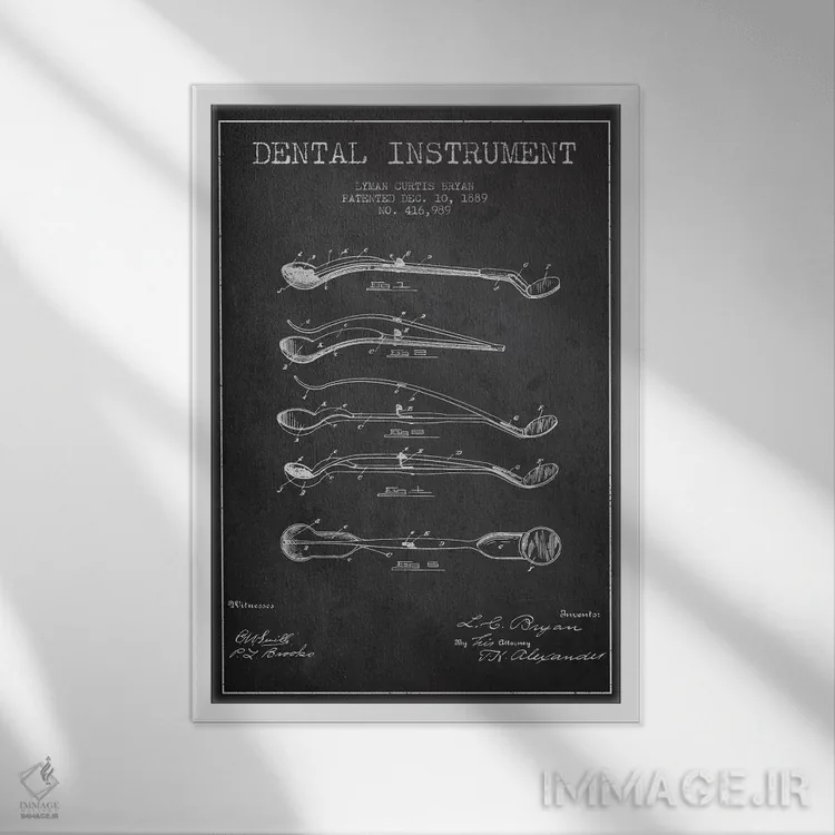 تابلو نقشهٔ ثبت اختراع ابزار دندانپزشکی خاکستری اثر پیکسل کهنه (استودیو/نام هنری) - نمای قابدار سفید