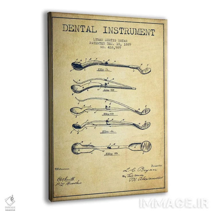 تابلو نقشهٔ ثبت اختراع ابزار دندانپزشکی (طرح کلاسیک) اثر پیکسل کهنه (استودیو/نام هنری) - نمای پرسپکتیو محصول