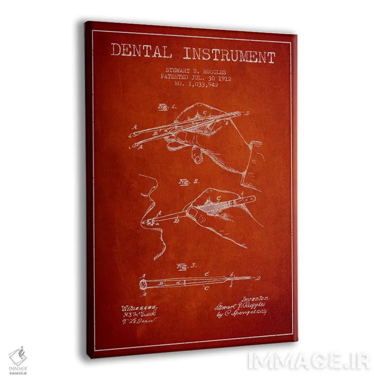 تابلو نقشهٔ ثبت اختراع ابزار دندانپزشکی قرمز اثر پیکسل کهنه (استودیو/نام هنری) - نمای پرسپکتیو محصول