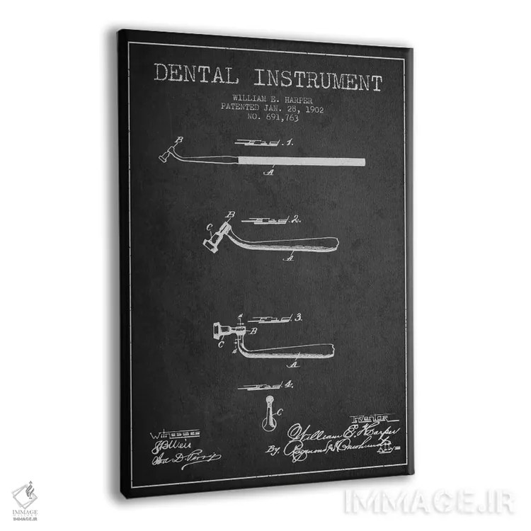 تابلو نقشهٔ ثبت اختراع ابزار دندانپزشکی خاکستری اثر پیکسل کهنه (استودیو/نام هنری) - نمای پرسپکتیو محصول