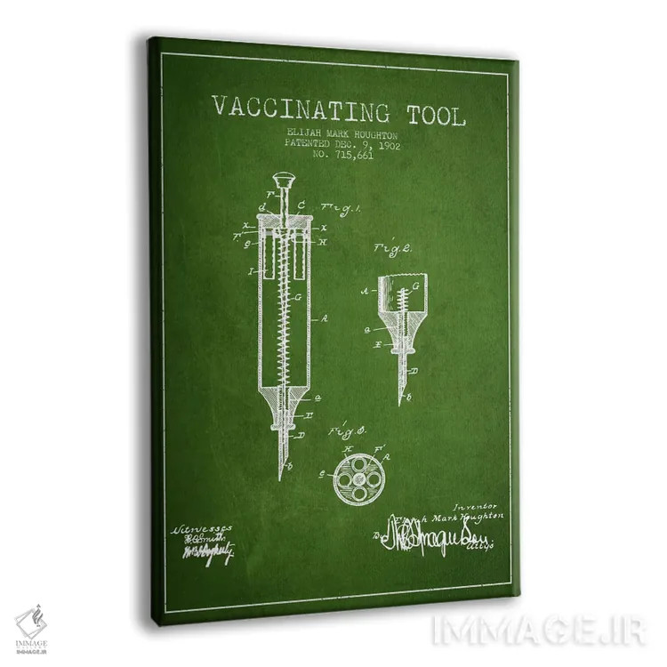 تابلو نقشهٔ ثبت اختراع ابزار واکسیناسیون سبز اثر پیکسل کهنه (استودیو/نام هنری) - نمای پرسپکتیو محصول