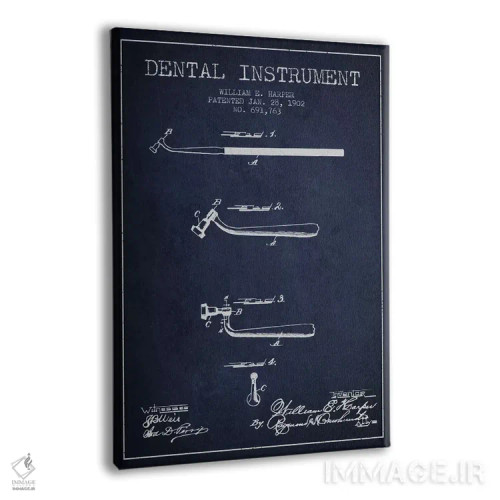 تابلو نقشهٔ ثبت اختراع ابزار دندانپزشکی آبی نفتی اثر پیکسل کهنه (استودیو/نام هنری) - نمای پرسپکتیو محصول