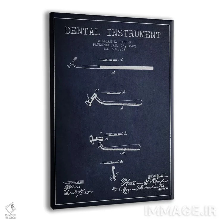 تابلو نقشهٔ ثبت اختراع ابزار دندانپزشکی آبی نفتی اثر پیکسل کهنه (استودیو/نام هنری) - نمای پرسپکتیو محصول