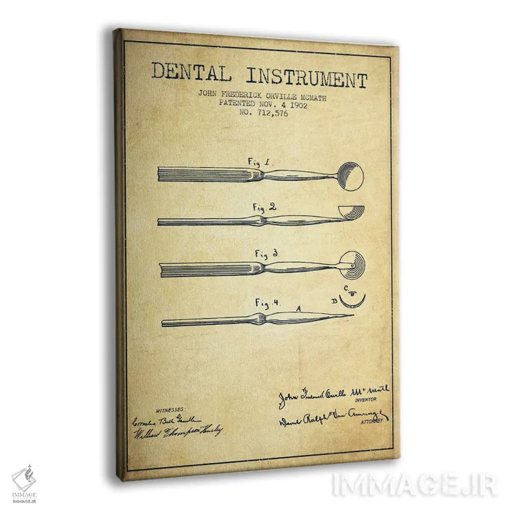 تابلو نقشهٔ ثبت اختراع ابزار دندانپزشکی (طرح کلاسیک) اثر پیکسل کهنه (استودیو/نام هنری) - نمای پرسپکتیو محصول