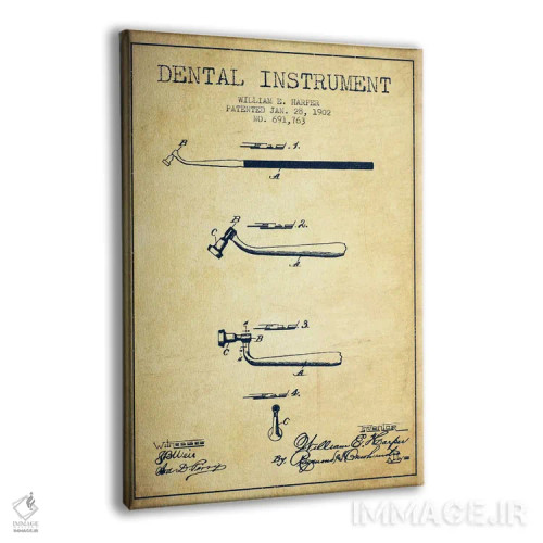 تابلو نقشهٔ ثبت اختراع ابزار دندانپزشکی (طرح کلاسیک) اثر پیکسل کهنه (استودیو/نام هنری) - نمای پرسپکتیو محصول
