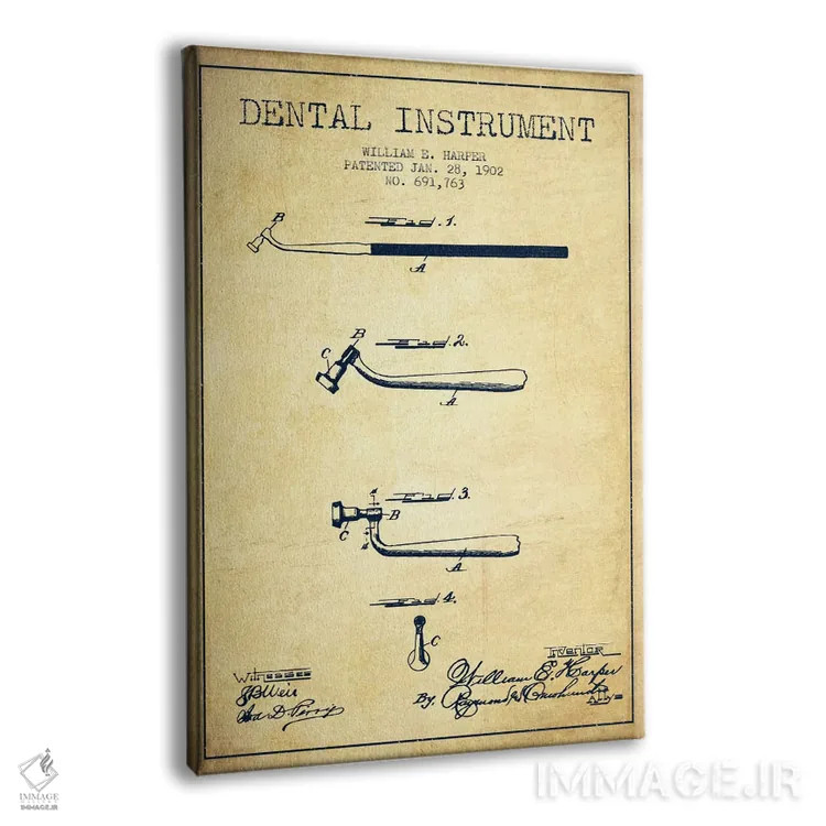 تابلو نقشهٔ ثبت اختراع ابزار دندانپزشکی (طرح کلاسیک) اثر پیکسل کهنه (استودیو/نام هنری) - نمای پرسپکتیو محصول