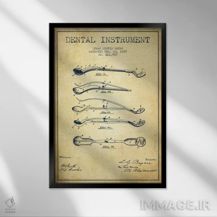 تابلو نقشهٔ ثبت اختراع ابزار دندانپزشکی (طرح کلاسیک) اثر پیکسل کهنه (استودیو/نام هنری) - نمای قابدار مشکی