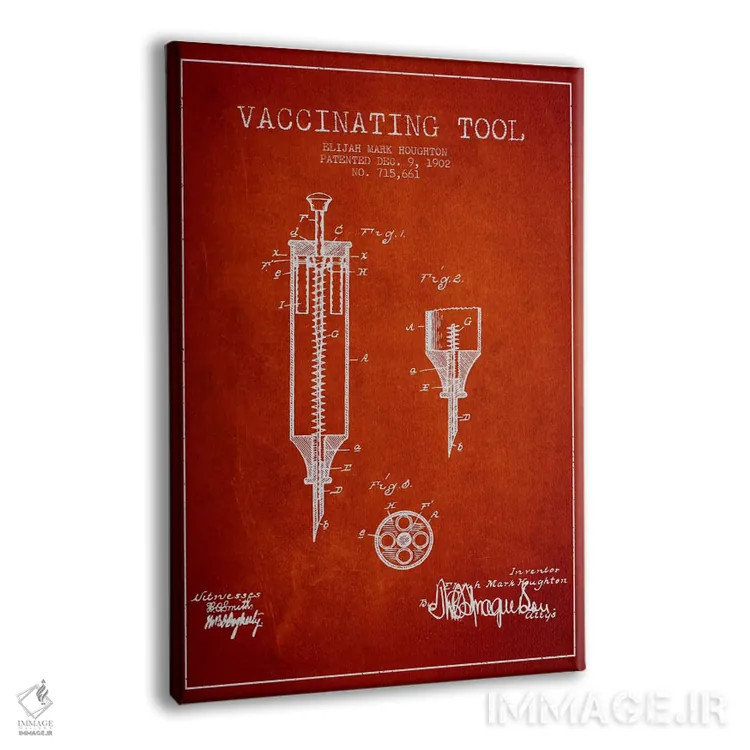 تابلو نقشهٔ ثبت اختراع ابزار واکسیناسیون قرمز اثر پیکسل کهنه (استودیو/نام هنری) - نمای پرسپکتیو محصول