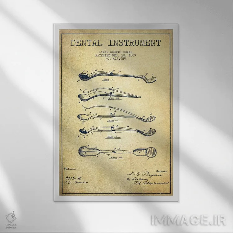 تابلو نقشهٔ ثبت اختراع ابزار دندانپزشکی (طرح کلاسیک) اثر پیکسل کهنه (استودیو/نام هنری) - نمای قابدار سفید
