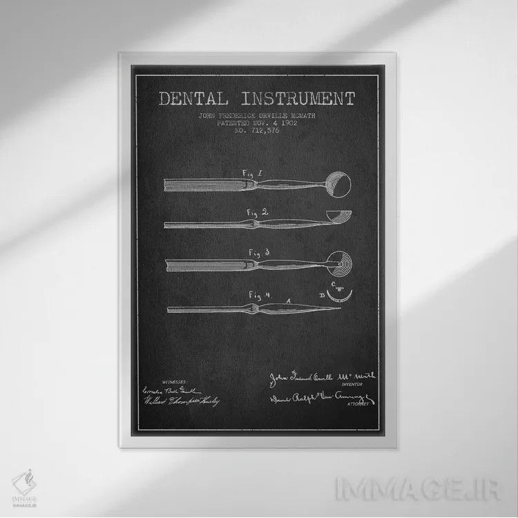 تابلو نقشهٔ ثبت اختراع ابزار دندانپزشکی خاکستری اثر پیکسل کهنه (استودیو/نام هنری) - نمای قابدار سفید