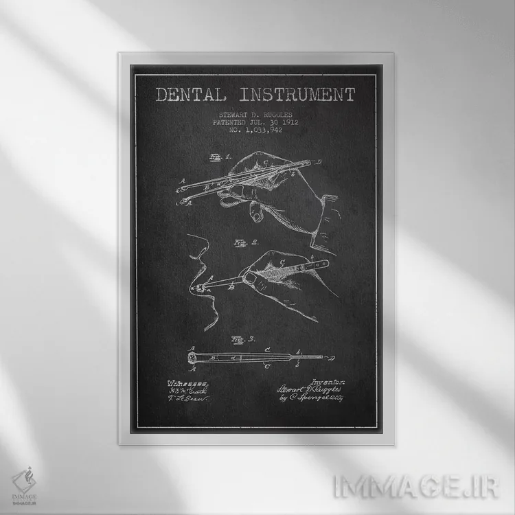 تابلو نقشهٔ ثبت اختراع ابزار دندانپزشکی خاکستری اثر پیکسل کهنه (استودیو/نام هنری) - نمای قابدار سفید