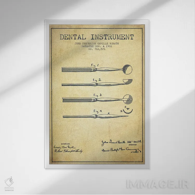 تابلو نقشهٔ ثبت اختراع ابزار دندانپزشکی (طرح کلاسیک) اثر پیکسل کهنه (استودیو/نام هنری) - نمای قابدار سفید
