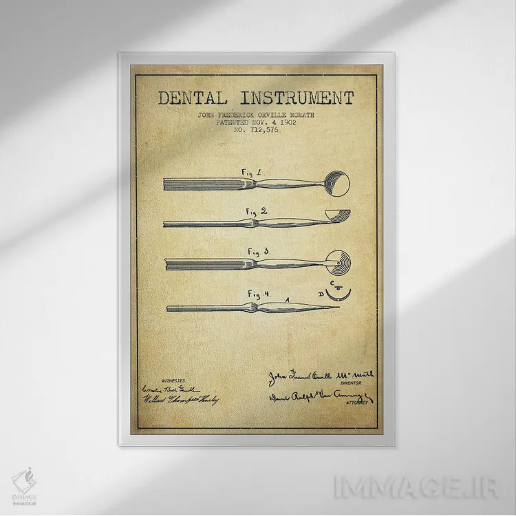 تابلو نقشهٔ ثبت اختراع ابزار دندانپزشکی (طرح کلاسیک) اثر پیکسل کهنه (استودیو/نام هنری) - نمای قابدار سفید