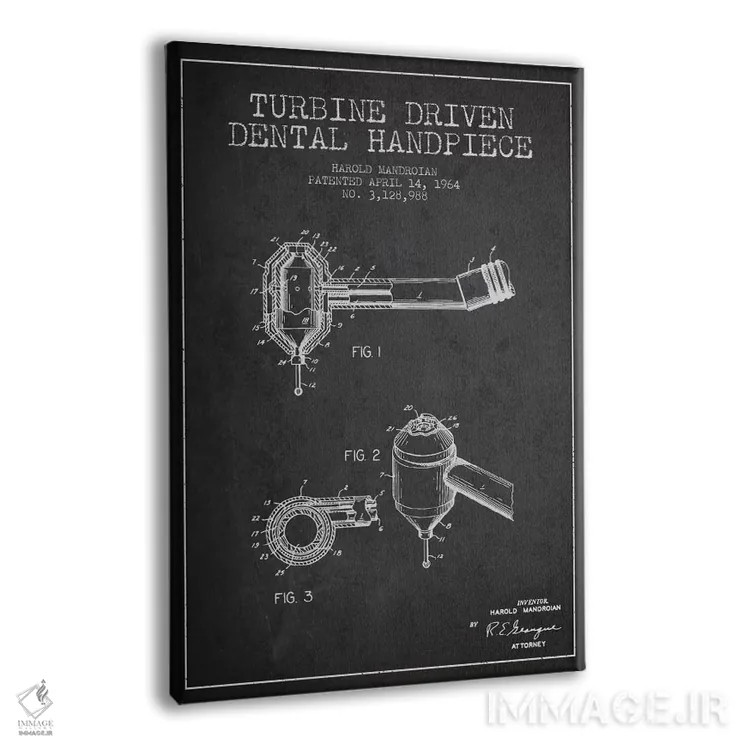 تابلو نقشهٔ ثبت اختراع محرک توربین خاکستری اثر پیکسل کهنه (استودیو/نام هنری) - نمای پرسپکتیو محصول