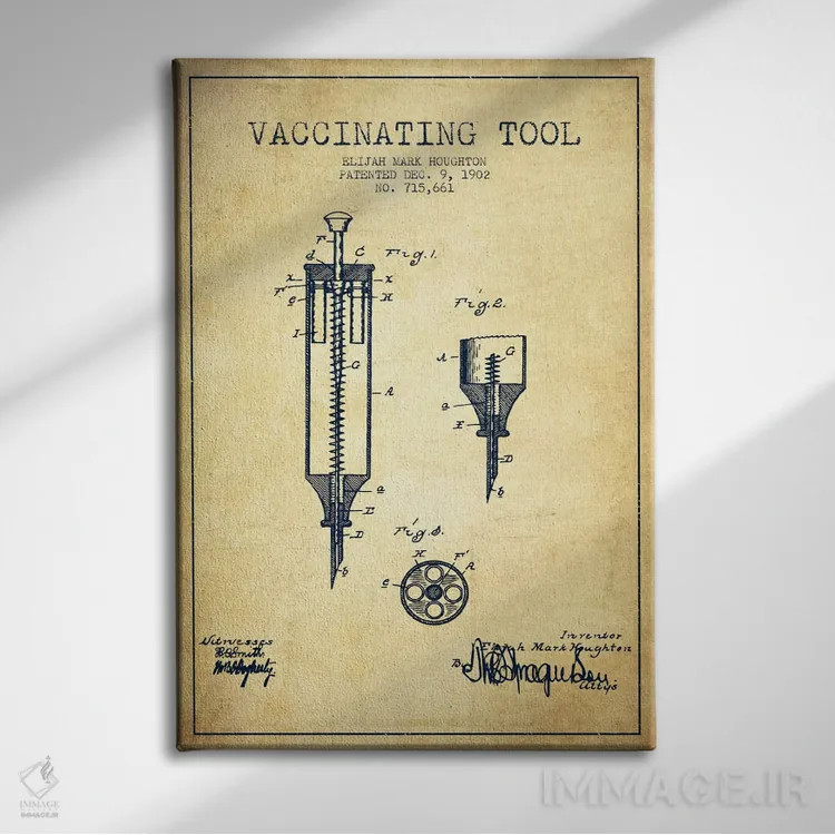 تابلو نقشهٔ ثبت اختراع ابزار واکسیناسیون (طرح کلاسیک) اثر پیکسل کهنه (استودیو/نام هنری) - نمای روبهرو روی دیوار