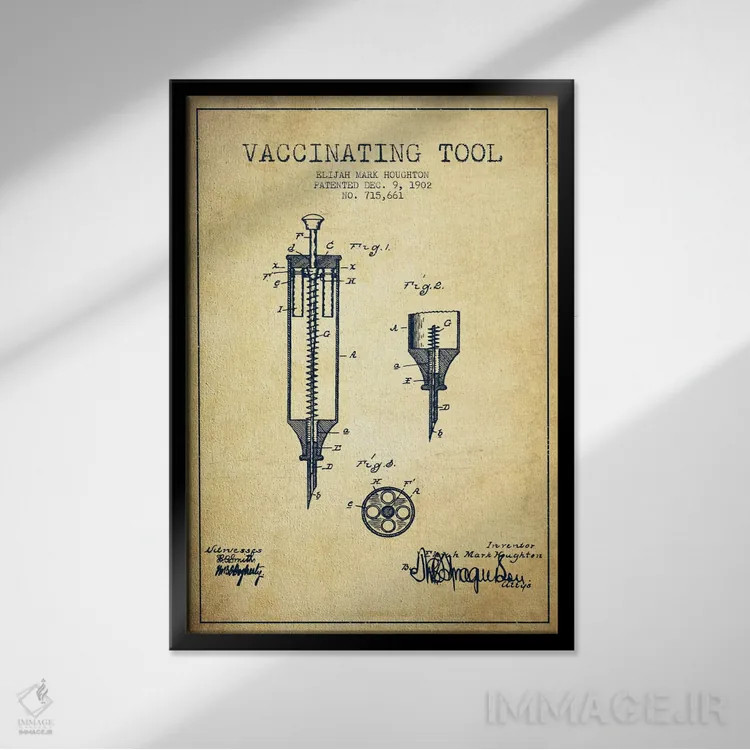 تابلو نقشهٔ ثبت اختراع ابزار واکسیناسیون (طرح کلاسیک) اثر پیکسل کهنه (استودیو/نام هنری) - نمای قابدار مشکی