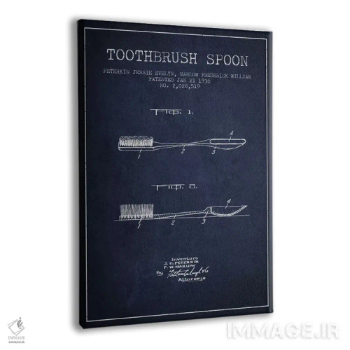 تابلو نقشهٔ ثبت اختراع قاشق مسواکدار آبی نفتی اثر پیکسل کهنه (استودیو/نام هنری) - نمای پرسپکتیو محصول