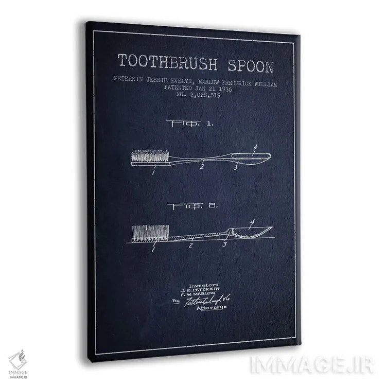 تابلو نقشهٔ ثبت اختراع قاشق مسواکدار آبی نفتی اثر پیکسل کهنه (استودیو/نام هنری) - نمای پرسپکتیو محصول