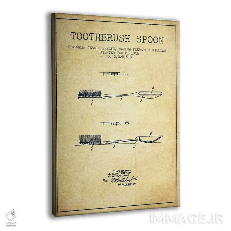 تابلو نقشهٔ ثبت اختراع قاشق مسواکدار (طرح کلاسیک) اثر پیکسل کهنه (استودیو/نام هنری) - نمای پرسپکتیو محصول