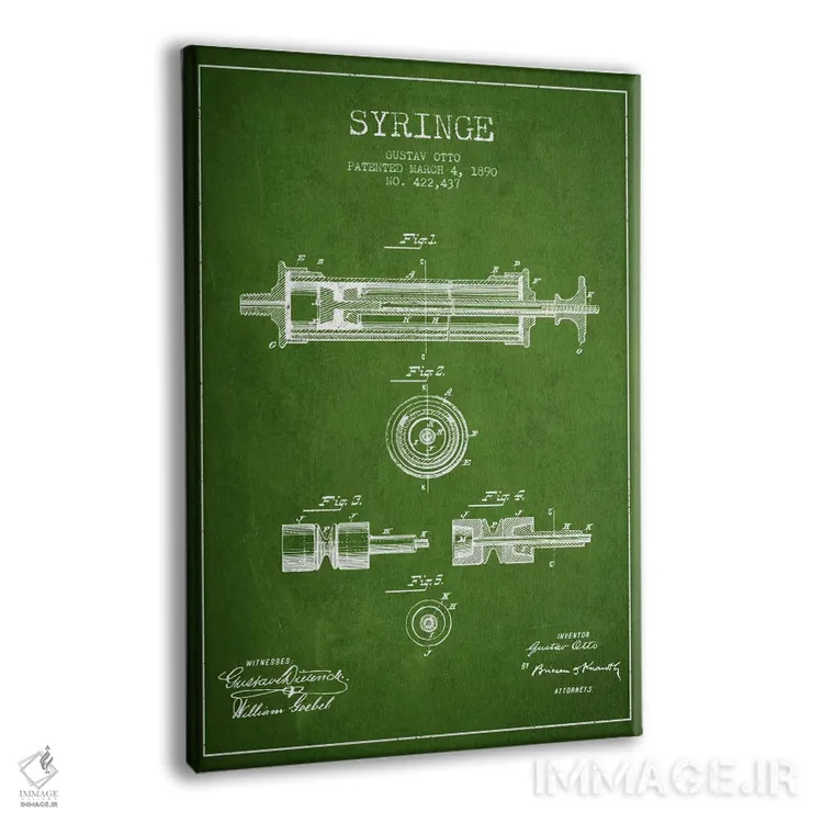 تابلو نقشهٔ ثبت اختراع سرنگ سبز اثر پیکسل کهنه (استودیو/نام هنری) - نمای پرسپکتیو محصول