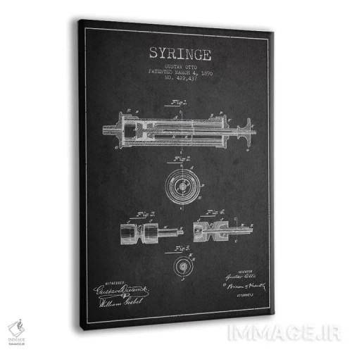 تابلو نقشهٔ ثبت اختراع سرنگ خاکستری اثر پیکسل کهنه (استودیو/نام هنری) - نمای پرسپکتیو محصول
