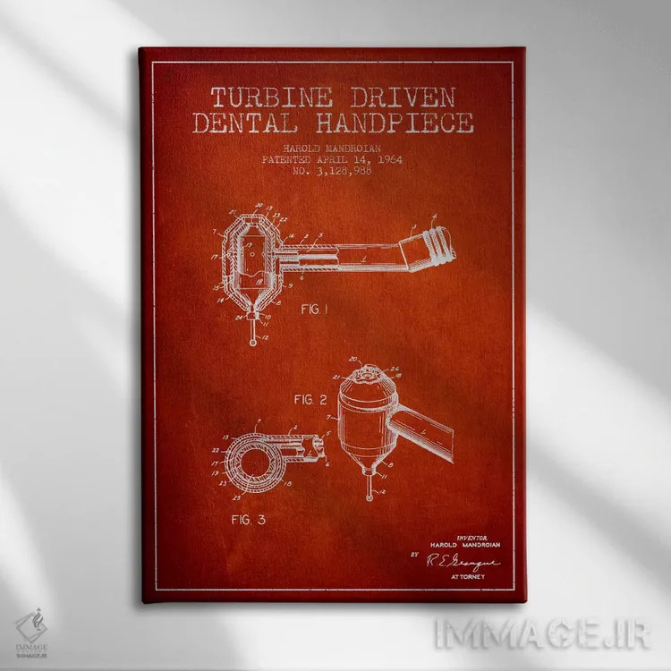 تابلو نقشهٔ ثبت اختراع محرک توربین قرمز اثر پیکسل کهنه (استودیو/نام هنری) - نمای روبهرو روی دیوار