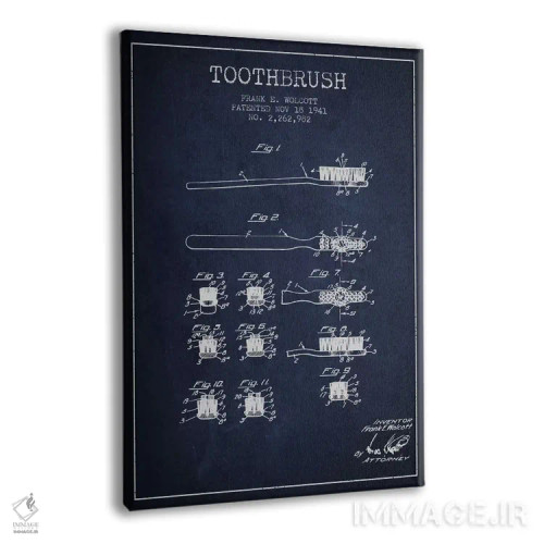تابلو نقشهٔ ثبت اختراع مسواک آبی نفتی اثر پیکسل کهنه (استودیو/نام هنری) - نمای پرسپکتیو محصول