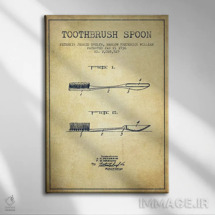 تابلو نقشهٔ ثبت اختراع قاشق مسواکدار (طرح کلاسیک) اثر پیکسل کهنه (استودیو/نام هنری) - نمای روبهرو روی دیوار