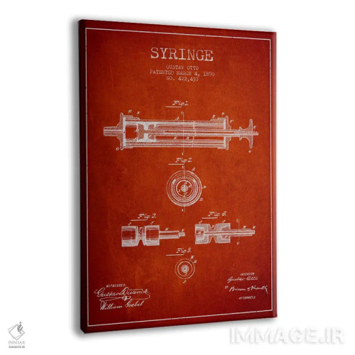 تابلو نقشهٔ ثبت اختراع سرنگ قرمز اثر پیکسل کهنه (استودیو/نام هنری) - نمای پرسپکتیو محصول