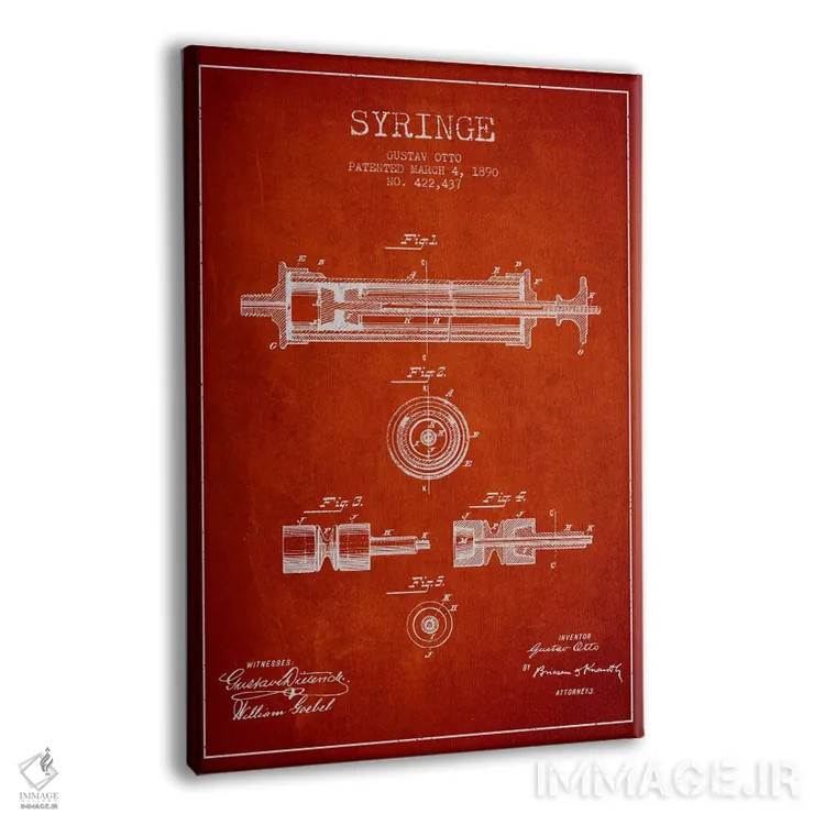 تابلو نقشهٔ ثبت اختراع سرنگ قرمز اثر پیکسل کهنه (استودیو/نام هنری) - نمای پرسپکتیو محصول
