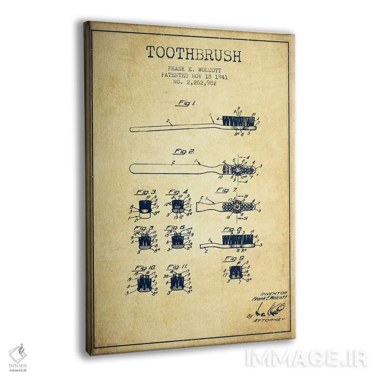 تابلو نقشهٔ ثبت اختراع مسواک (طرح کلاسیک) اثر پیکسل کهنه (استودیو/نام هنری) - نمای پرسپکتیو محصول