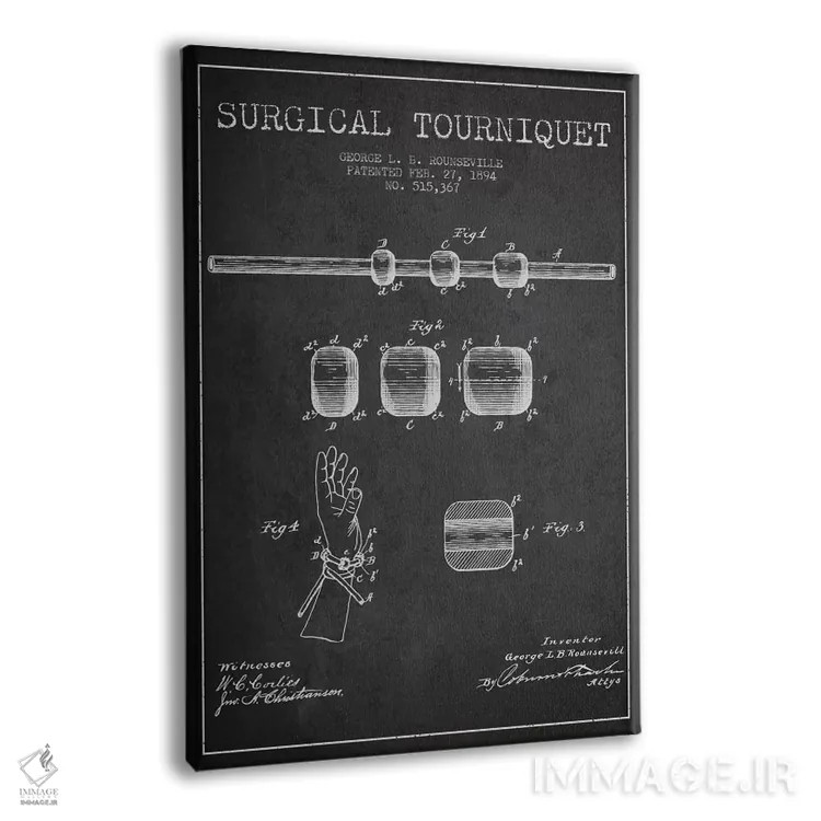 تابلو نقشهٔ ثبت اختراع تورنیکت جراحی خاکستری اثر پیکسل کهنه (استودیو/نام هنری) - نمای پرسپکتیو محصول