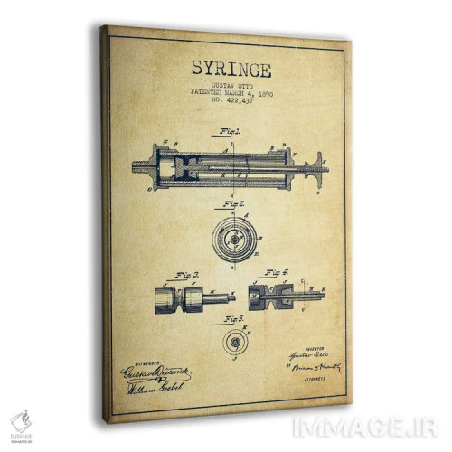 تابلو نقشهٔ ثبت اختراع سرنگ (طرح کلاسیک) اثر پیکسل کهنه (استودیو/نام هنری) - نمای پرسپکتیو محصول