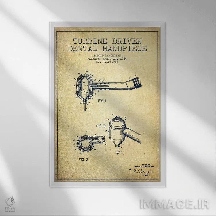تابلو نقشهٔ ثبت اختراع محرک توربین (طرح کلاسیک) اثر پیکسل کهنه (استودیو/نام هنری) - نمای قابدار سفید