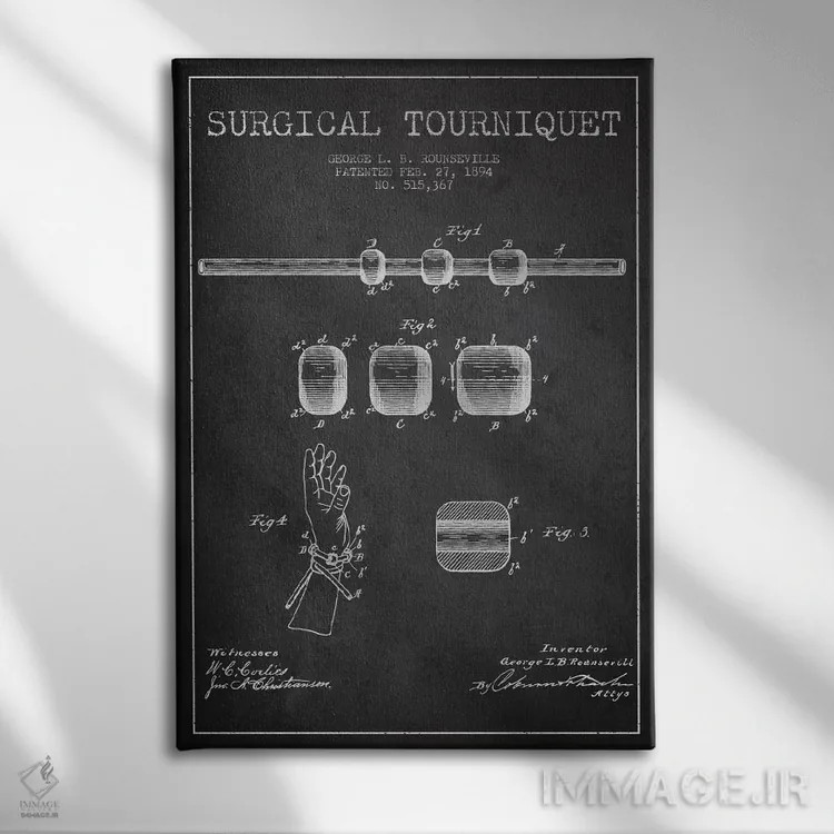 تابلو نقشهٔ ثبت اختراع تورنیکت جراحی خاکستری اثر پیکسل کهنه (استودیو/نام هنری) - نمای روبهرو روی دیوار
