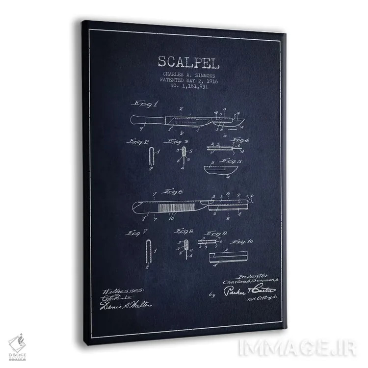 تابلو نقشهٔ ثبت اختراع اسکالپل آبی نفتی اثر پیکسل کهنه (استودیو/نام هنری) - نمای پرسپکتیو محصول