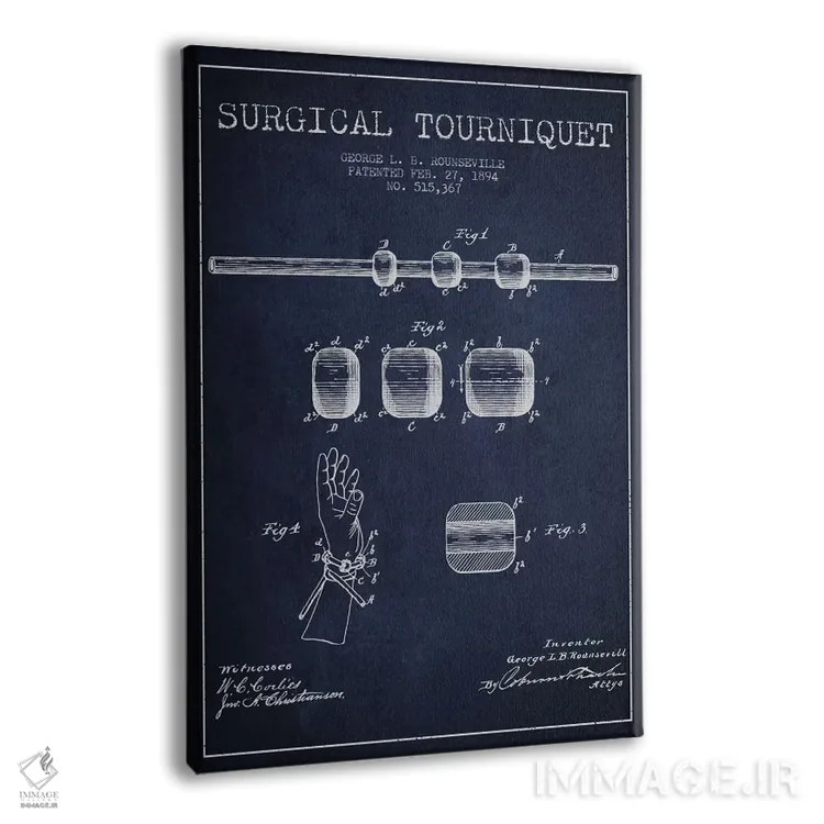 تابلو نقشهٔ ثبت اختراع تورنیکت جراحی آبی نفتی اثر پیکسل کهنه (استودیو/نام هنری) - نمای پرسپکتیو محصول