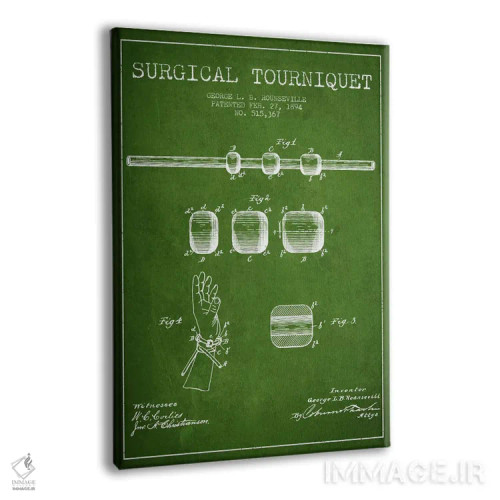 تابلو نقشهٔ ثبت اختراع تورنیکت جراحی سبز اثر پیکسل کهنه (استودیو/نام هنری) - نمای پرسپکتیو محصول